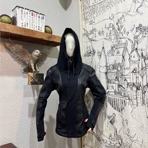 Blanc Noir Black Hooded Moto Style Jacket